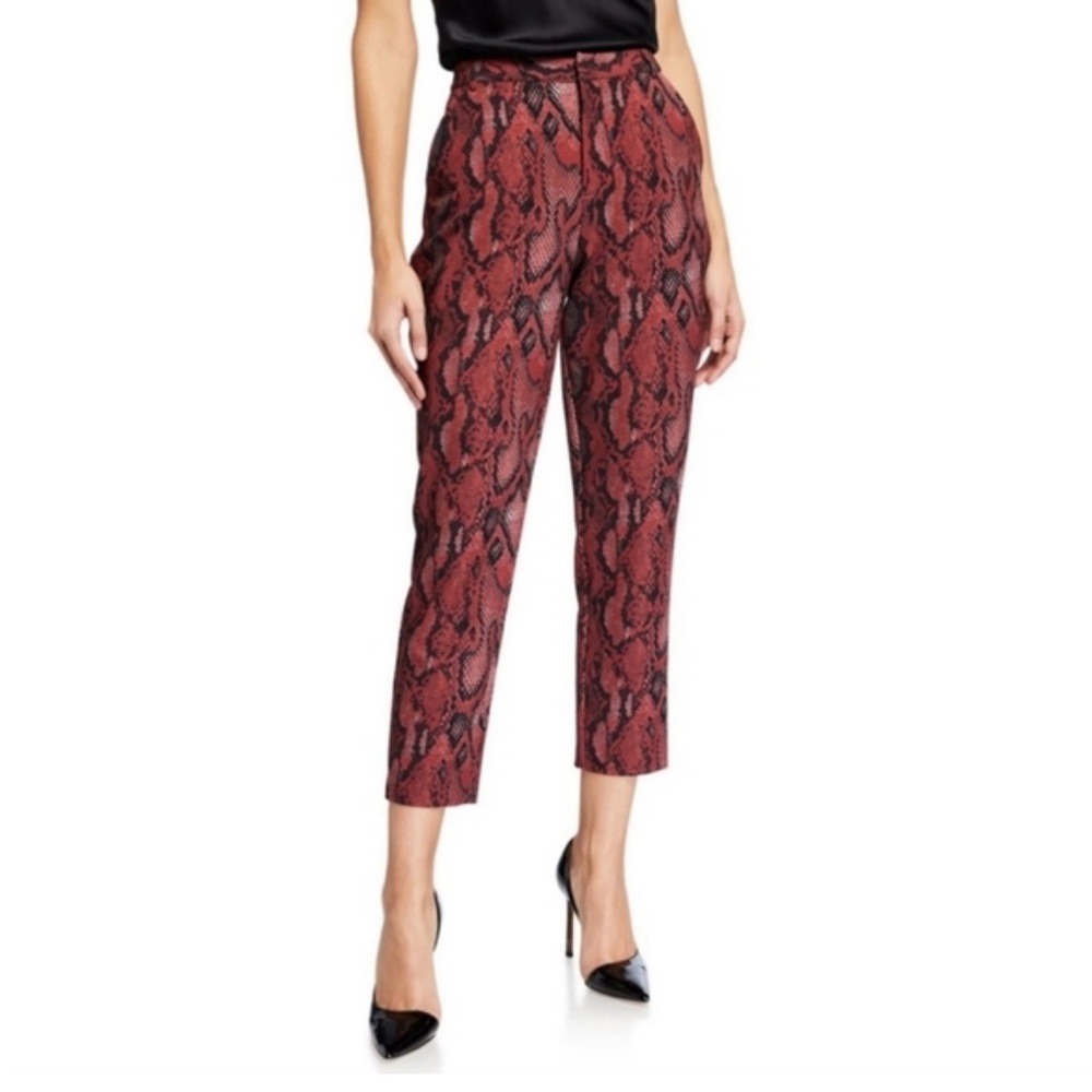 L'agence Ludivine Burgundy Snake Print Slim Cropped Trouser - Size 6